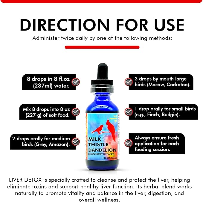 Morning Bird Milk Thistle & Dandelion Extract 2 fl oz – Organic Herbal Supplement for Birds – Supports Liver Health & Natural Detox – Suitable for All Bird Species