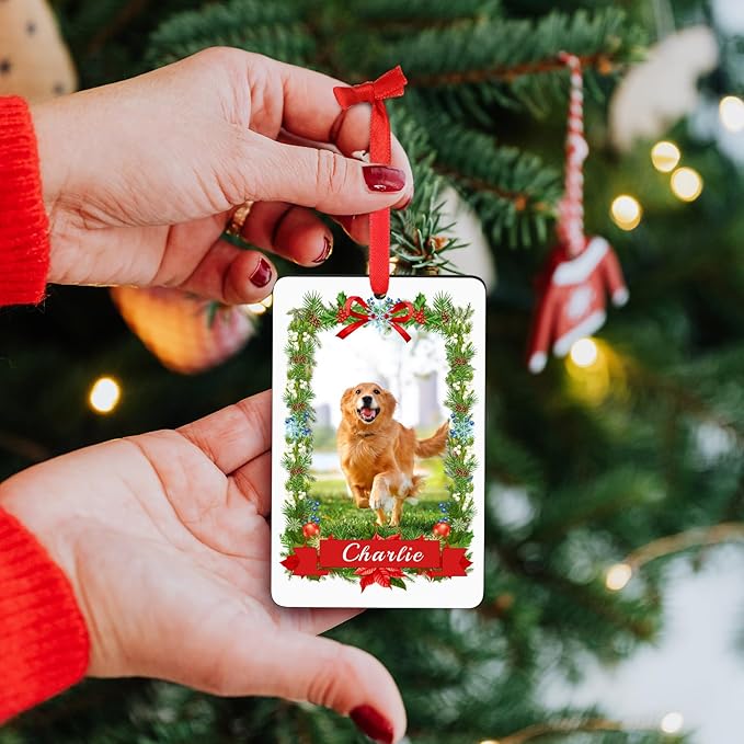 Personalized Christmas Ornament 2026 - Custom Dog Photo & Name, 1st Xmas Gift for Pet Lovers - Customized Dog Ornaments for Christmas Tree, Pet Memorial Gifts
