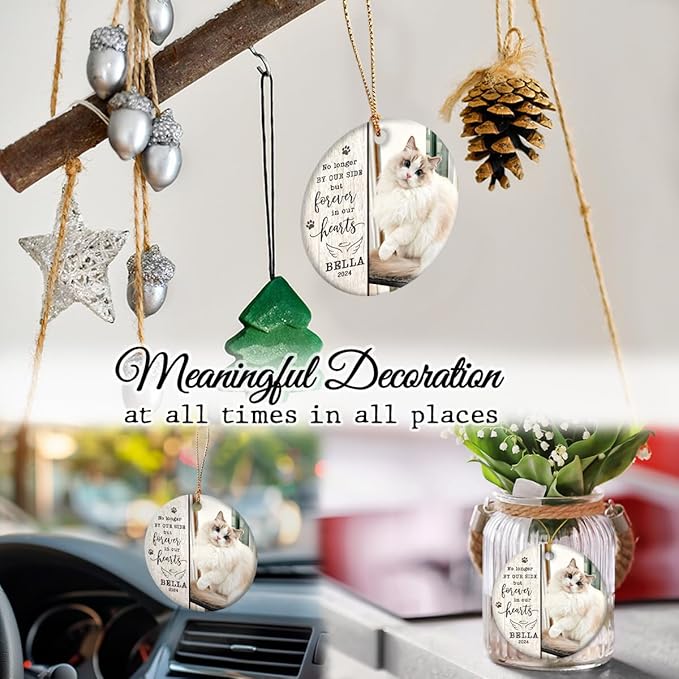 Memorial Ornament - Customized Memorial Pet Photo Ornaments - Angel Kitten Keepsake - Pet Pawprints, Forever Missed - Pet Lovers Grief Gift - Custom Memorial Gift for Loss of Cats, Kittens