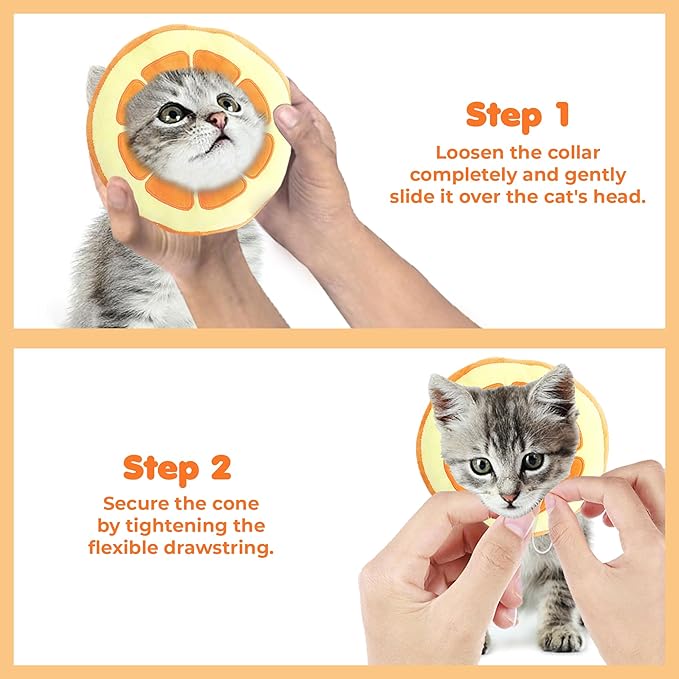 SunGrow Cat Cone Collar Soft, Stop Licking E Collar for Recovery, Post Surgery Stress Relieving with Adjustable Strap Enclosures, Orange