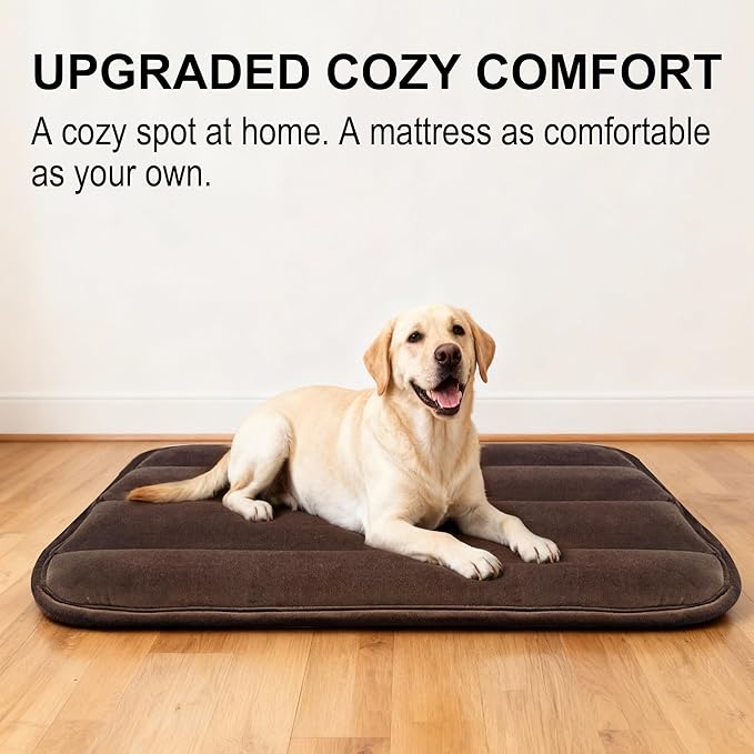 Dog Crate Pad, Ultra Soft & Anti-Slip Kennel Mat, Secure Fit for Metal Crates & Dog Cages, Washable Cozy Bed for Small Medium Large Dogs (Dark Brown, L(34"*20"*1.5"))