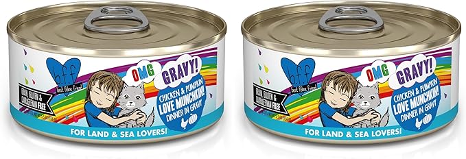 Weruva B.F.F. OMG - Best Feline Friend Oh My Gravy!, Love Munchkin! with Chicken & Pumpkin in Gravy Cat Food, 5.5oz Can,(Pack of 16)