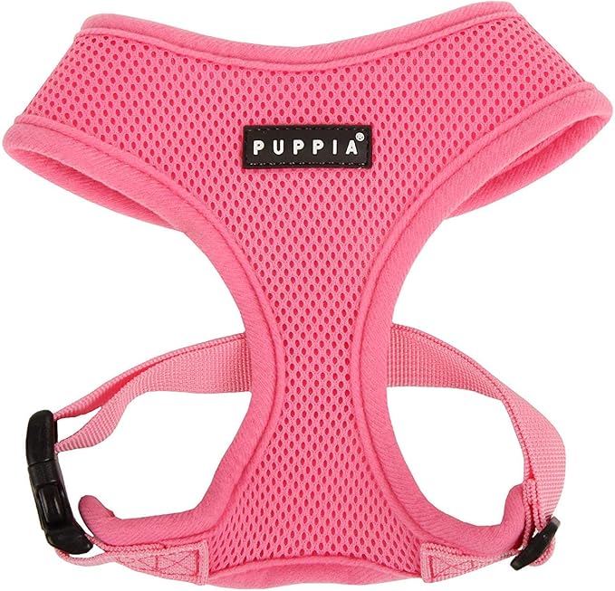Puppia Soft Dog Harness No Choke Over-The-Head Triple Layered Breathable Mesh Adjustable Chest Belt and Quick-Release Buckle, Pink, Small