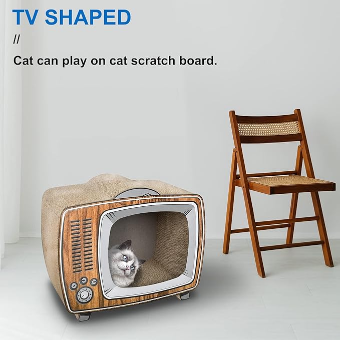 Simple Delxue Cardboard Cat Houses, TV Scratcher Cardboard Lounge Bed, Cat Scratching Board, Cats Scratching Box & Hideaway Furniture Prevents Furniture Damage