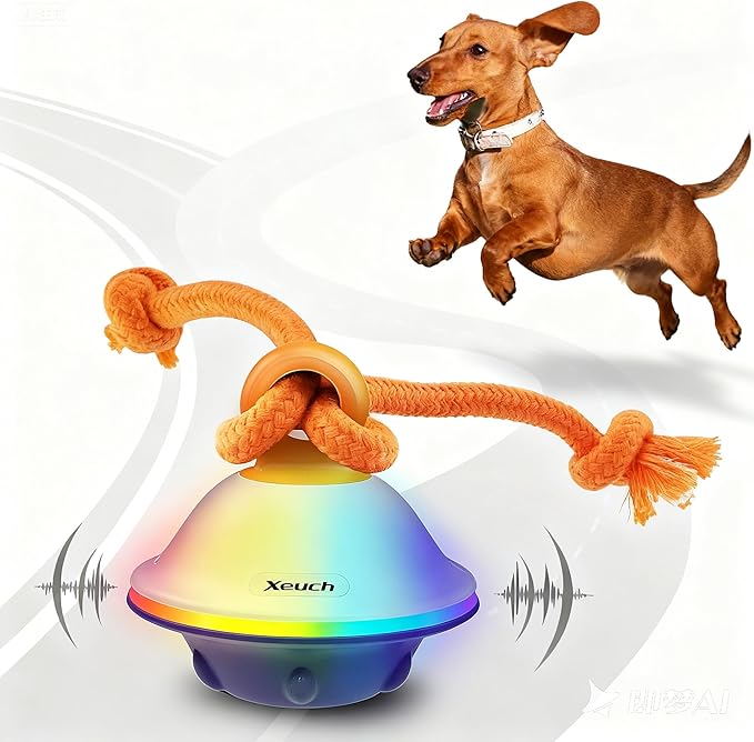 Smart Interactive Dog Toys, Automatic Moving and Rolling Dogs Ball with Rope, Motion-Activated Squeaky Ball for Small Medium Dogs for Boredom, RGB Lights, Stimulating Sound, Voice Recording