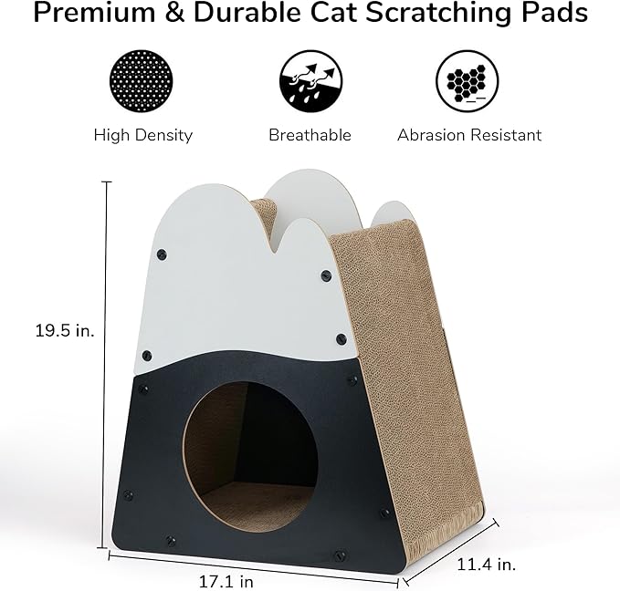 FUKUMARU Cat Scratcher House, 19.5 Inch Cozy Cardboard Cat Scratcher, Moutain Shape Vertical Bed Lounger, Durable Cats Scrathing Pad for Indoor Cats, Safe & Secure