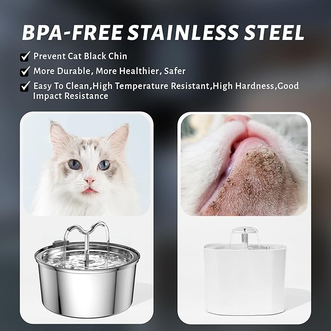 DOOOB Cat Water Fountain, 3.2L/108OZ Stainless Steel Pet Water Dispenser Automatic Metal Dog Drinking Fountains Water Bowl with 8 Filters & 8 Sponges and Ultra-Quiet Pump