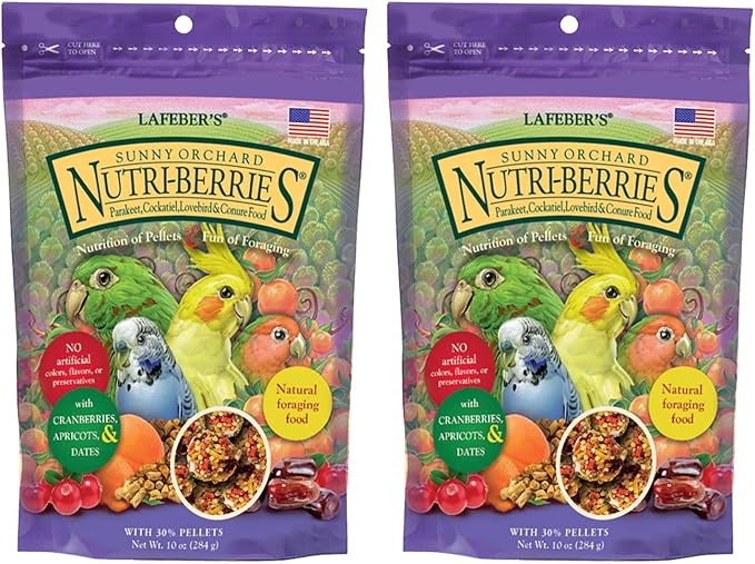 LAFEBER'S Sunny Orchard Nutri-Berries Pet Bird Food, Made with Non-GMO and Human-Grade Ingredients, for Cockatiels Conures Parakeets (Budgies) Lovebirds (Sunny Orchard 10 oz Pack of 2)