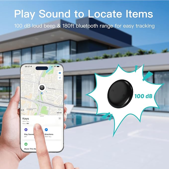 RAINDROPS Air Tracker Tags 4 Pack, Bluetooth Tracker Works with Apple Find My, Item Finder for Keys, Luggage, Backpack, Pets (iOS Only, Black, 4 Pack)