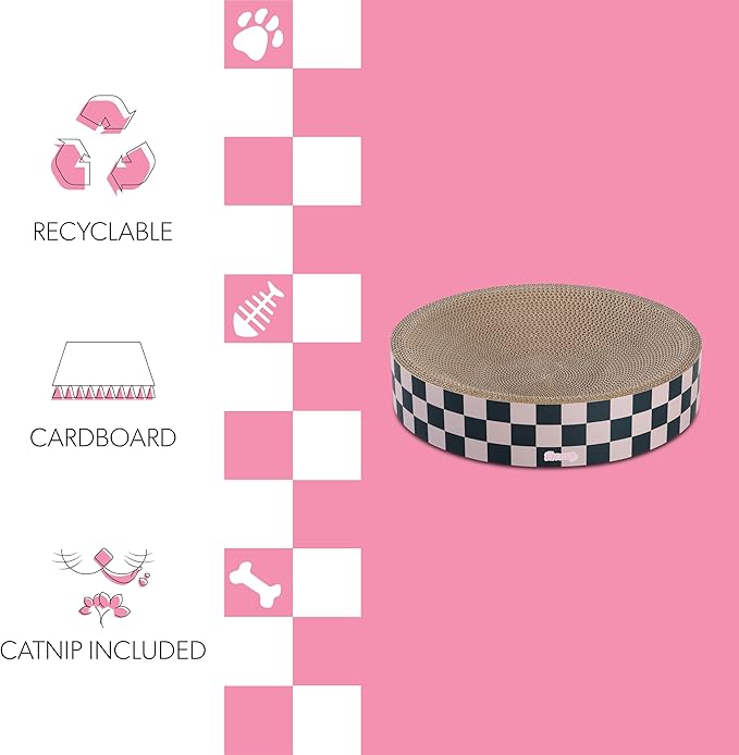 CSR1010C Nelson 20.13" Modern Cardboard Round Bowl Cat Scratcher with Catnip, Peony