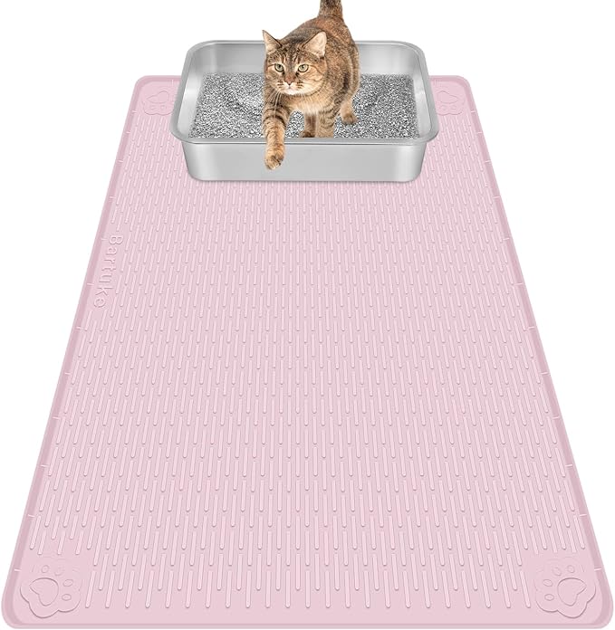 Cat Litter Mat, Extra Large 34" x 22" Silicone Mat Litter Trapping Mat for Scatter Control, Soft on Kitty Paws, Easy to Clean (Pink)