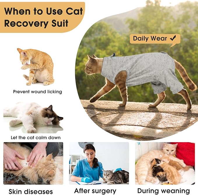 Cat Recovery Suit with Hind Legs, Breathable Onesie After Surgery Female for Abdominal Wounds or Skin Diseases, Anti-Licking Full Body Pet Surgical Pajamas, E-Collar Alternative Wear