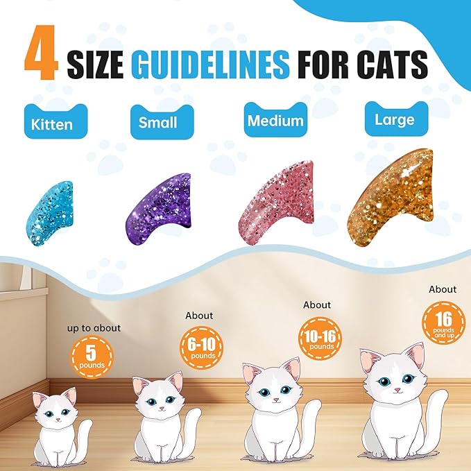 joyous 16x Glitter Colors / 160 pcs | Cat Nail Caps | Cat Claw Covers with Adhesives and Applicators (M)