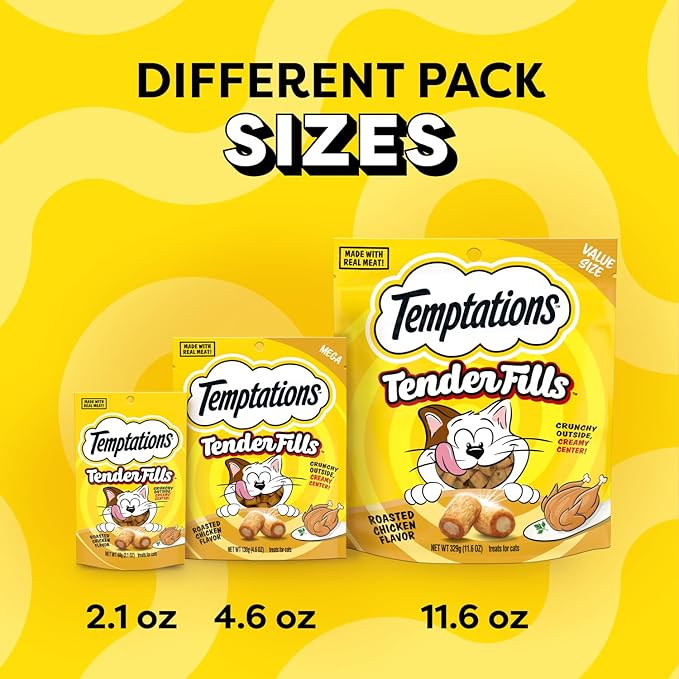 Temptations Tender Fills Crunchy and Soft Adult Cat Treats, Roasted Chicken Flavor, 11.6 oz. Pouch, (Pack of 2)