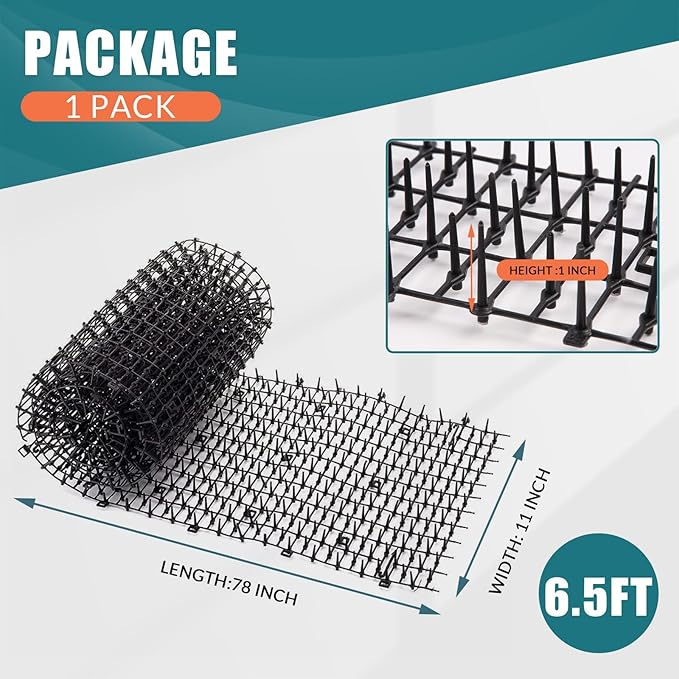 6.5ft Scat Mat for Cats with Spikes, Prickle Strips Network Digging Stopper Outdoor Spike Deterrent Mat, 78 inch x 11 inch