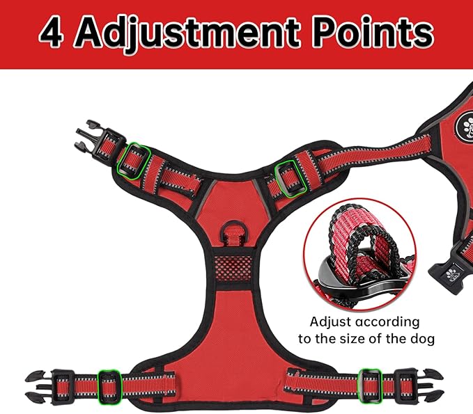 NESTROAD No Pull Dog Harness,Adjustable Oxford Dog Vest Harness with Leash,Reflective No-Choke Pet Harness with Easy Control Soft Handle for Large Dogs(Large,Red)