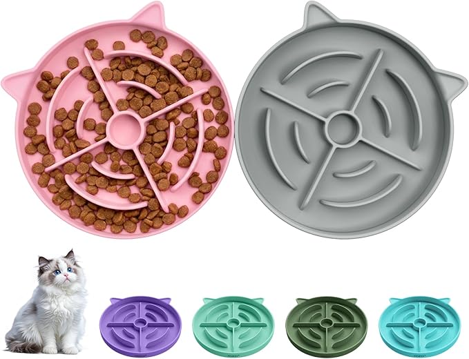 YINEYA 2 Pcs Silicone Slow Feeder Cat Bowl, Cat Slow Feeder for Food Training, Interactive Puzzle Bowls for Puppy, Kitten Dishes to Prevent Overeating, Treat Toys Suitable for Dry and Wet Food
