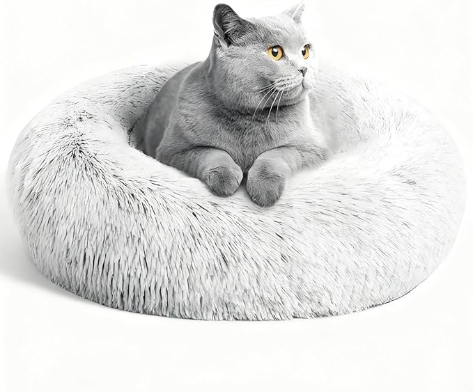 Washable Dog & Cat Bed for Ultra Large Small Medium Size Pet, Calming Donut Round Cute Warming Mat House Supply Indoor, 8 Sized Deal Necessity Essential Furniture for Boy Girl Puppy Kitten kitty