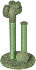 Amazon Basics Cat Scratcher - Indoor Cactus Triple Posts Cat & Kittens Scratching Post with Dangling Ball, Small (22.4" H) - Green