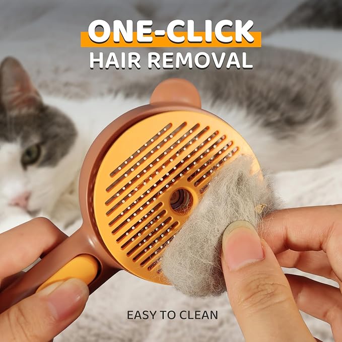 Pecait Cat Steam Brush, Self Cleaning Pet Spray Hair Removal Comb with Release Button, 3 in 1 Cat Brush for Indoor Cats, Waterproof Pet Grooming Brushes for Long Short Haired Dogs Cats（Brown）