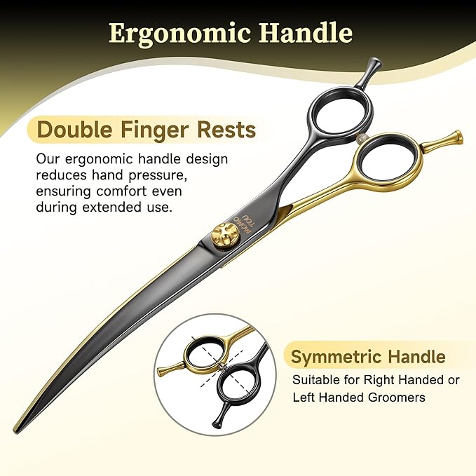 7'' Curved Dog Grooming Scissors CNC 440C Blades Sharp and Durable Dog Shears Black and Gold Pet Scissors Smooth Cutting Easy to Use for Professional Groomer