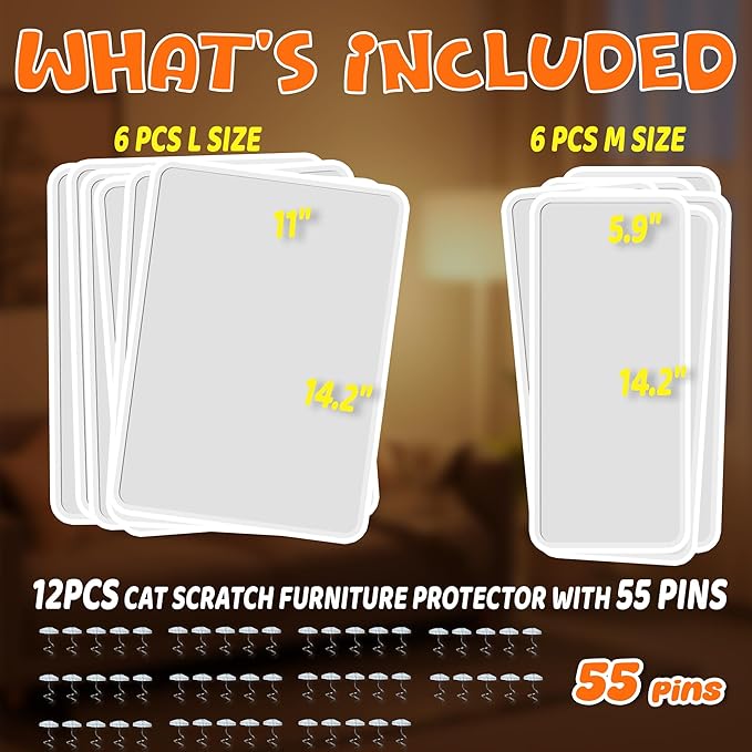 THLHKD Cat Scratch Furniture Protector: 12 Pcs Single Side Couch Protector from Cat Claws with 4 Holes, Easy to Stick & Fix, Furniture Protectors from Cats Scratching(12P+55 Pins)