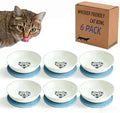 6PCS Whisker Fatigue Ceramic Cat Dishes - 5.5" Shallow Cat Food Bowl, Cute Kitten Plates for Wet Food, Whisker-Friendly, Non-Slip, Wide, White, Heart & Claw Pattern