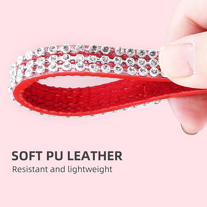 PUPTECK Basic Adjustable Cat Collar with Bling Diamond and Double Bells, for Kitten and Small Puppy, Fashion and Shining Dog Rhinestone Collars, 6-8 in, Red