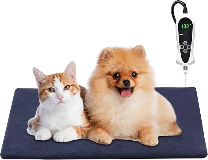 TJOY Pet Heating Pad Electric Heating Pad for Dogs and Cats Indoor Warming Mat Heated Pet Bed with Auto Power Off (M:22''x18''(Blue))