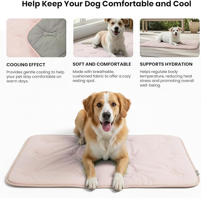 Cooling Pet Mat – 31x28.5 Dog or Cat Cool & Comfy, Soft Breathable Self-Cooling Pad, Pet-Safe, Durable, Perfect for Hot Weather, Naps, Crates, Cars, Couch, Washable, Take Anywhere, Pink