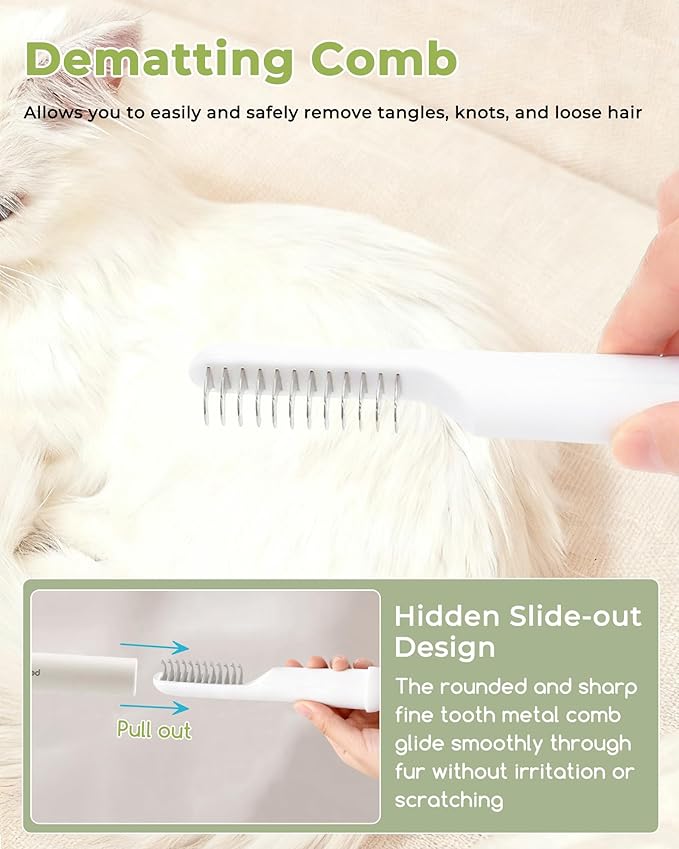 3-in-1 Cat Comb for DeShedding with Built-in Lint Roller Pet Hair Remover Suitable for Travel Undercoat Brush for Indoor Cats Metal Dematting Grooming Tool for Detangling Matted or Knotted Fur