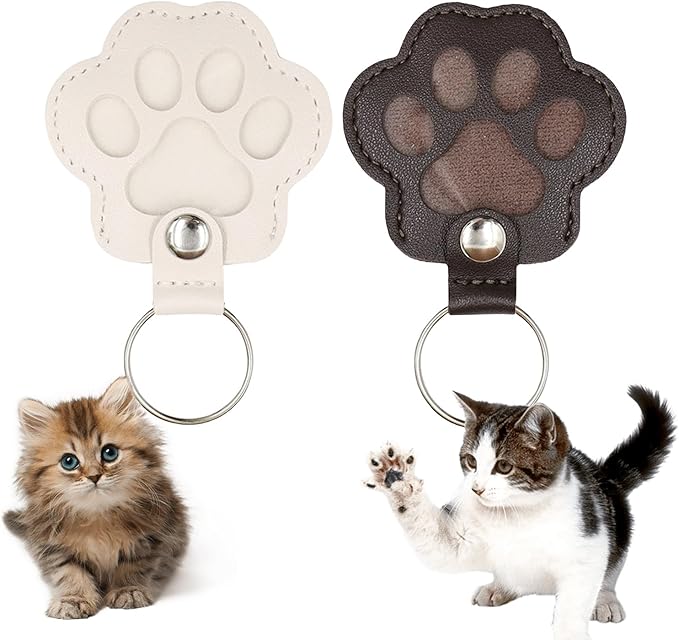 2Pcs Pet Keychain Refillable Paw Shaped Leather Fur Keepsake Pet Paw Print Dog&Cat Hair Storage Collector Memorials & Funerary Passing Away Loss Sympathy Gifts(Dark Brown&White)
