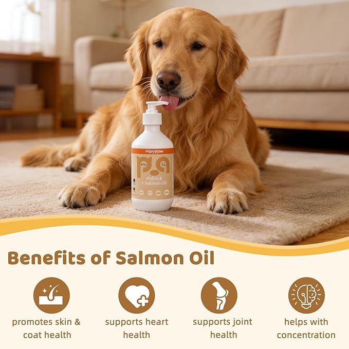 Fish Oil Omega 3 for Dogs: Salmon & Pollock Oil for Dog and Cat - Defense Liquid Supplement for Skin, Coat Brain, Hip, Joint and Heart Health - Omega Oil for Pet(16OZ)