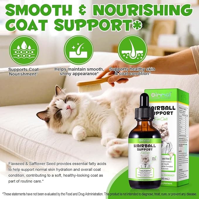 Cat Hairball Remedy Drops, Hairball Treatment for Cats & Kittens with Natural Ingredients, Helps Eliminate and Prevent Hairballs, Cat Grass Flavor, Supports Digestion & Skin Health for All Breeds