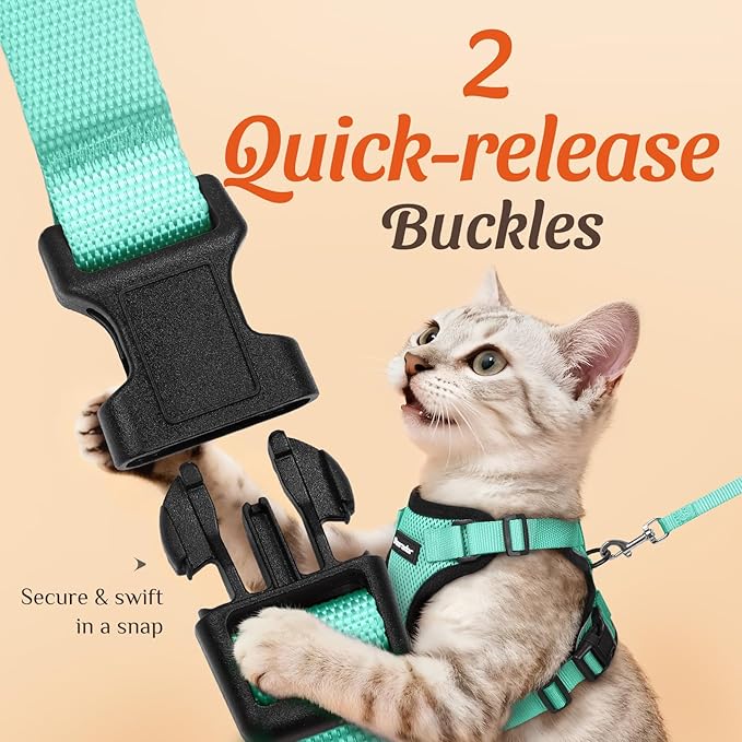 Dooradar Cat Harness and Leash Set, Escape Proof Safe Adjustable Kitten Vest Harnesses for Walking, Easy Control Soft Breathable Mesh Jacket with Reflective Strips for Cats, Green, XXS