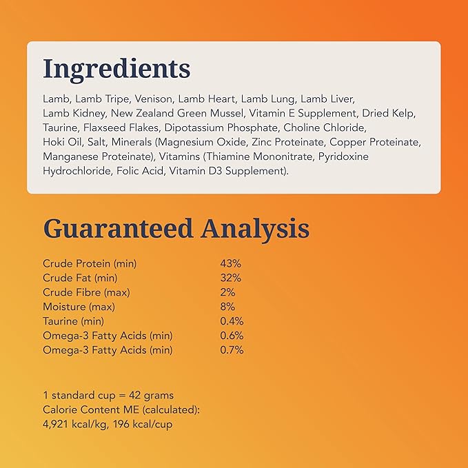 Feline Natural Freeze Dried Cat Food - Grain-Free and High Protein Cat Food from New Zealand, Complete Meal or Topper for Kittens, Adults, and Senior Cats, Grass-Fed Lamb and Venison, 11 oz
