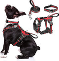WINSEE Pet Harness Collar and Leash Set, All-in-one Reflective Dog Harness No Pull with Adjustable Buckles for Puppies, Small, Medium, Large, and Extra-Large Dogs (Medium, Red)
