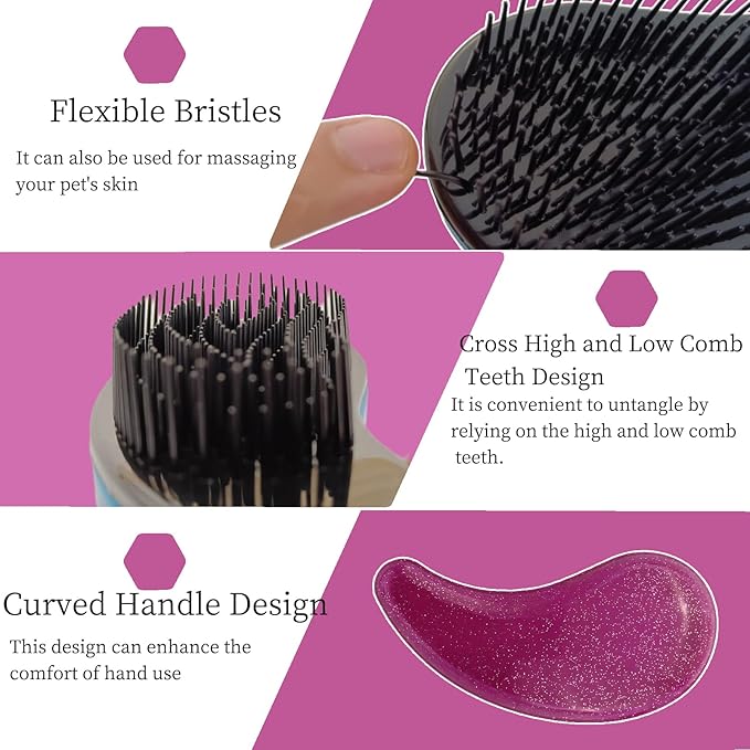Comma-Shaped Small Dog Brush and Cleaning Comb, Fit for Yorkie, Shih Tzu, Maltese Maltipoo Pomeranian - Gentle Soft Bristles for Effortless Pet Hair Removal, Puppy Essentials (Crystal Rose Red)