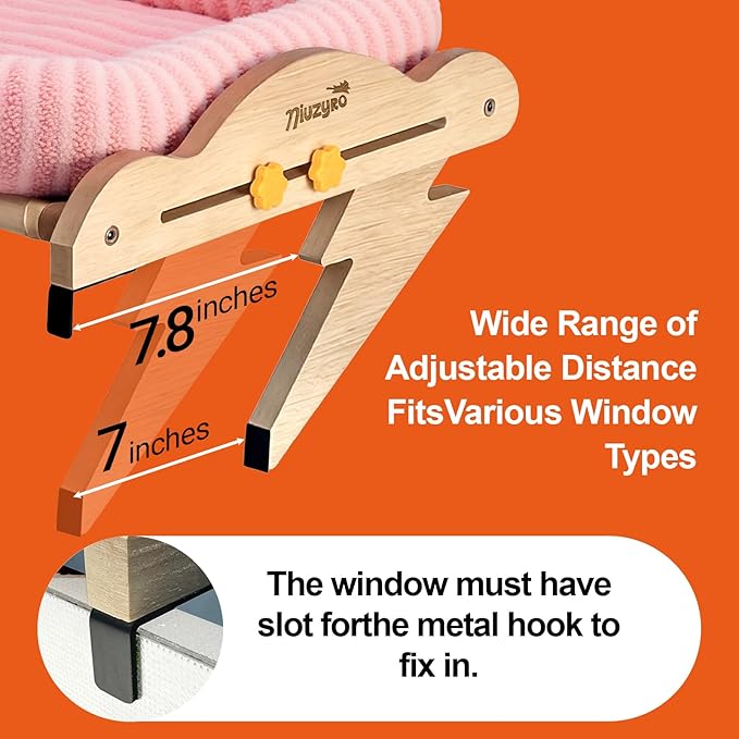 Large Hanging Cat Window Perch & Seat - Sturdy Solid Wood Frame, Easy to Adjust Hammock Bed with Padded Enclosure | for Windowsill & Shelf | Beds for Inside Cats, Indoor Cats & Small Dogs
