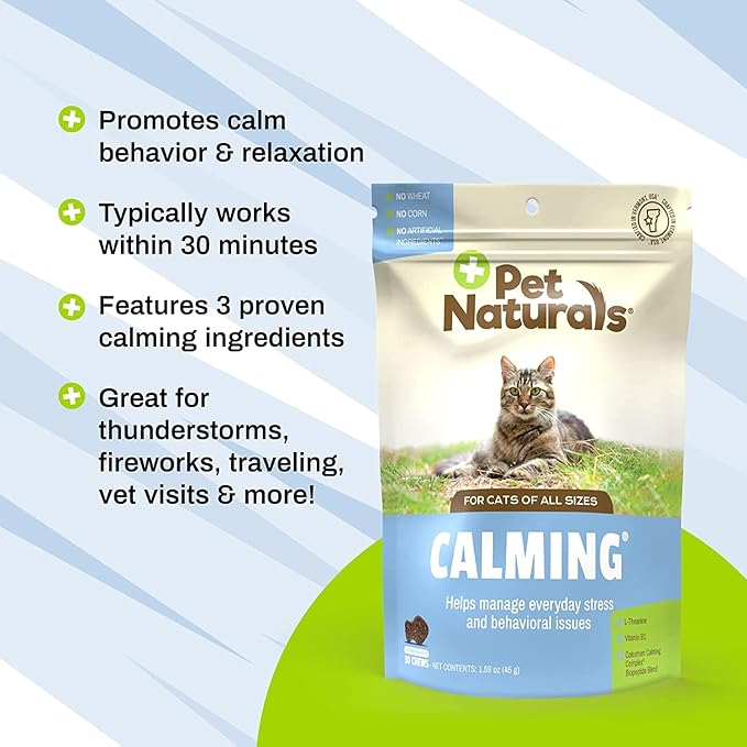 Pet Naturals Calming Chews for Cats,30 Chews - Behavioral Support and Anxiety Relief for Travel,Boarding,Vet Visits and High Stress Situations,(Pack of 2)