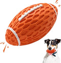 Squeaky Dog Toy, Bacon Flavored Rubber Dog Ball for Aggressive Chewers, Floating Fetch Outdoor Dog Football, Durable and Interactive Dog Toy for Medium Large Dogs, Orange, Large