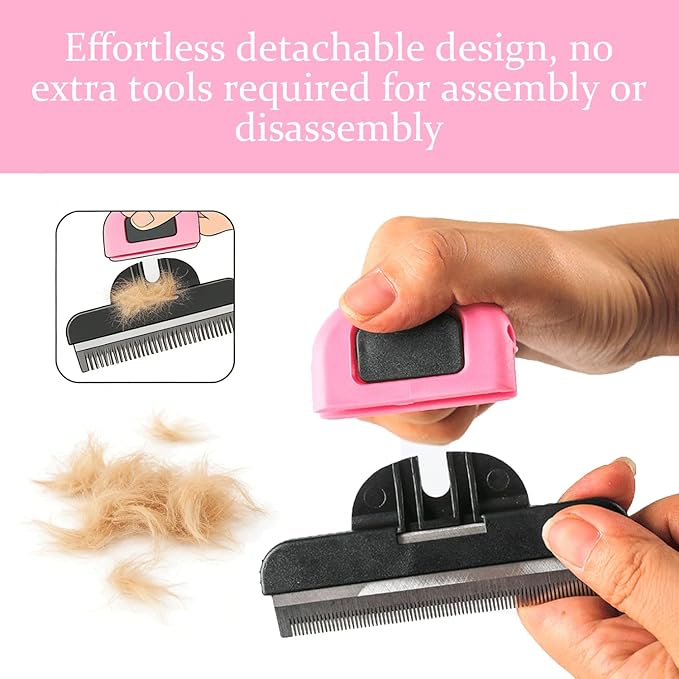 Pet Deshedding Tool for Dogs & Cats Reduces Shedding, Easy-Clean Detachable Comb Ideal for Short Medium Long Fur (pink)