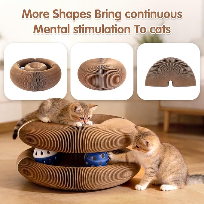 2Pack Extensible Large Magic Organ Cat Scratcher Toy | Upgraded Durable Cardboard Scratching Board with Bell Ball, Interactive Enrichment Toy for Indoor Cats & Kittens