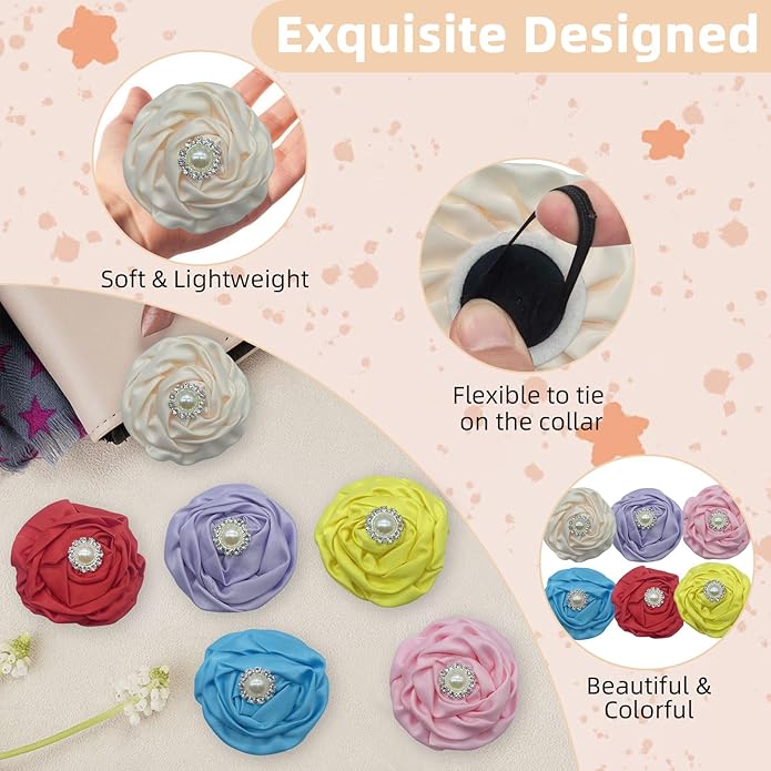 Dog Collar Flower Accessories with Pearls, Decorative Flower Charms for Dog and Cat Collars, Pack of 6