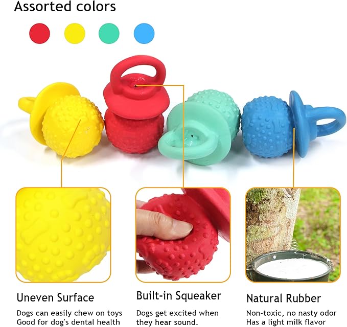 Pacifier Squeaky Dog Toys, Durable Natural Rubber Latex Dog Toy, Fetch and Tug Dog Toy, Dog Treat Toys for Boredom (Blue)