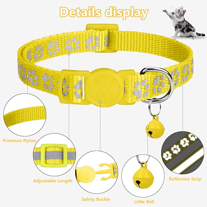 Taglory Kitten Collar Breakaway with Bell, Reflective Soft Cat Collar for Small Kittens, Adjustable 6-8 Inch High Visibility Night Strip, Lightweight for 2-6 Months Baby Cats, 2 Pack, Yellow