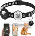 QR Code AirTag Cat Collar Breakaway Reflective with Bell - Digital Pet ID Tag for Lost Cat Recovery, Black Paw Print Design