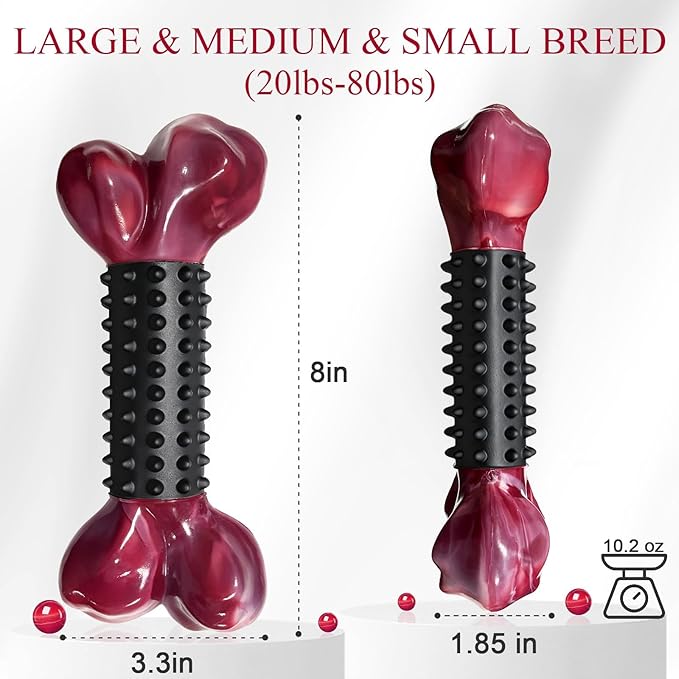 Apasiri Tough Dog Toys for Aggressive Chewers: Bacon Flavored Long Lasting Dog Bones for Large Dogs, Heavy Duty Nylon & Rubber Dog Chew Toys to Keep Them Busy, Medium & Large Breed (20-80 lbs), Black