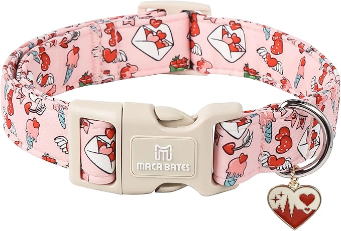 Maca Bates Valentine's Day Dog Collar with Red Heart Char,Love Letter Pattern Valentines Dogs Collars Durable Soft Adjustable Collor Valentine for Extra Small Girl Boy Puppy Pet