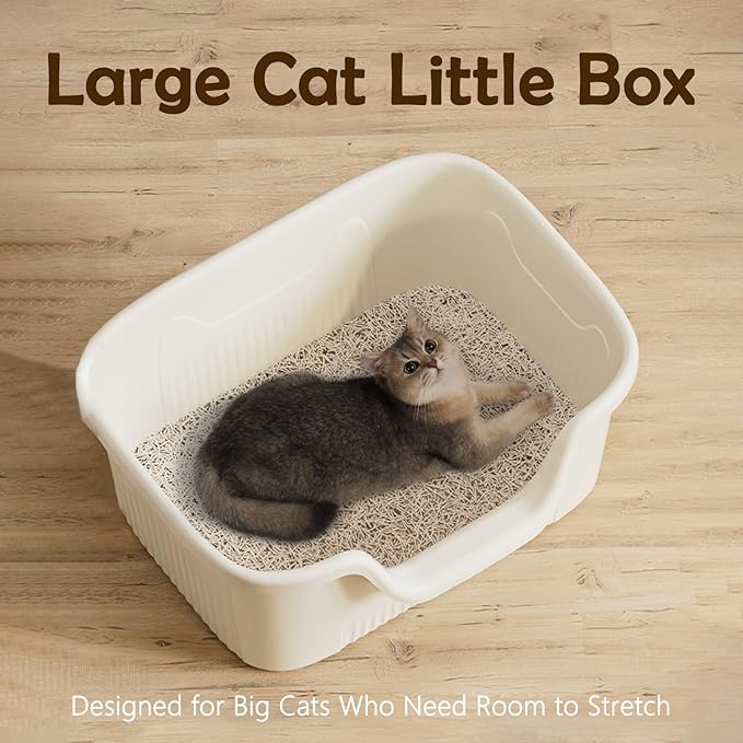 SpaceTime Extra Large Litter Box with High Sides,23.6" Lx16.5 Wx8.6 H XL Multi Cat Litter Pan for Kitty,Cat Boxes for Indoor Cats,Jumbo Litter Boxes for Big Cats,Anti-Splashing,Easy to Clean (Grey)
